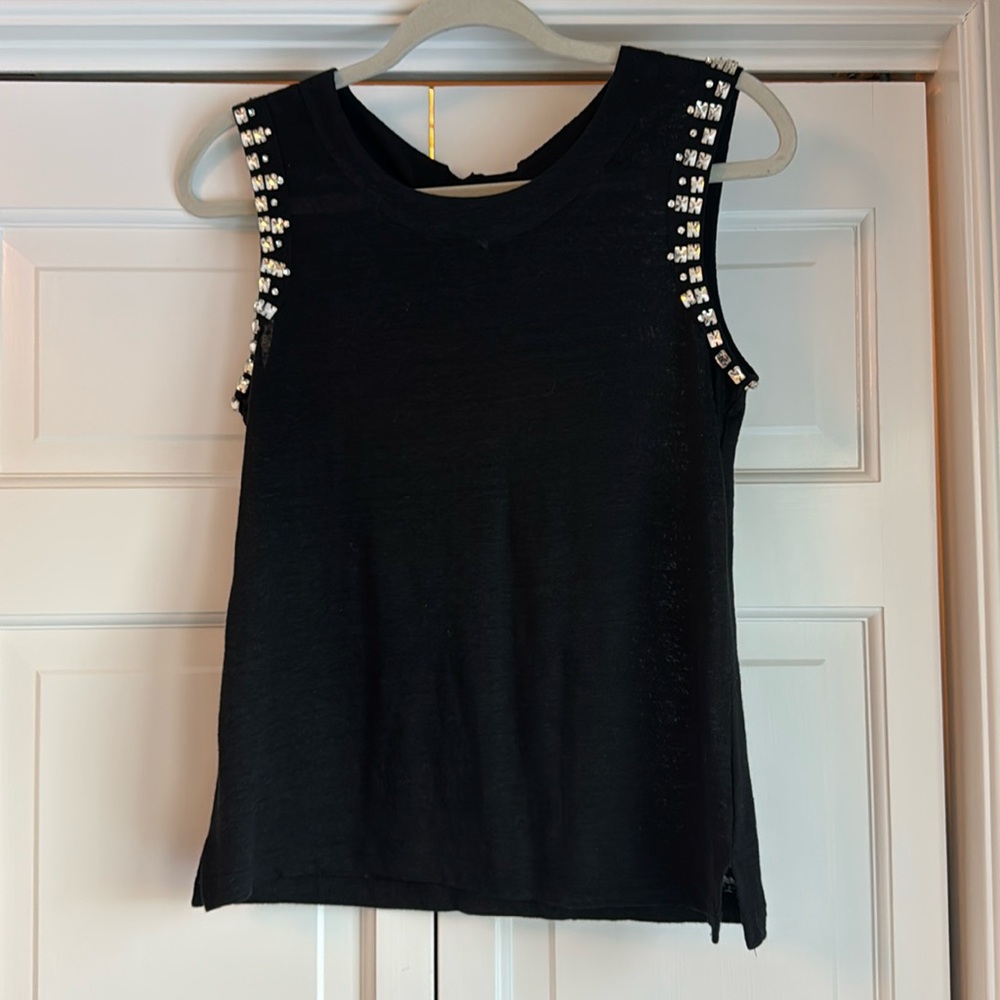 Black 100% linen sleeveless tank top with sparkle.  Size S